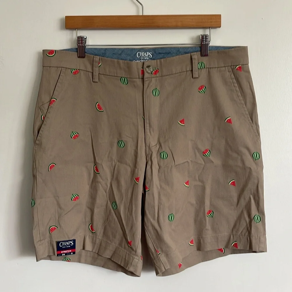 Chaps Coastland Wash Men's Vintage Khaki Watermelon Print Graphic Casual Shorts